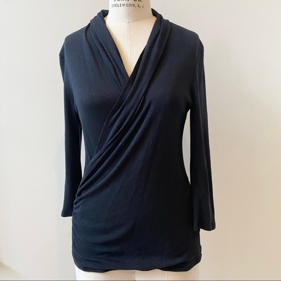 Michael Stars Faux Wrap Sweater Black OS - Picture 1 of 5